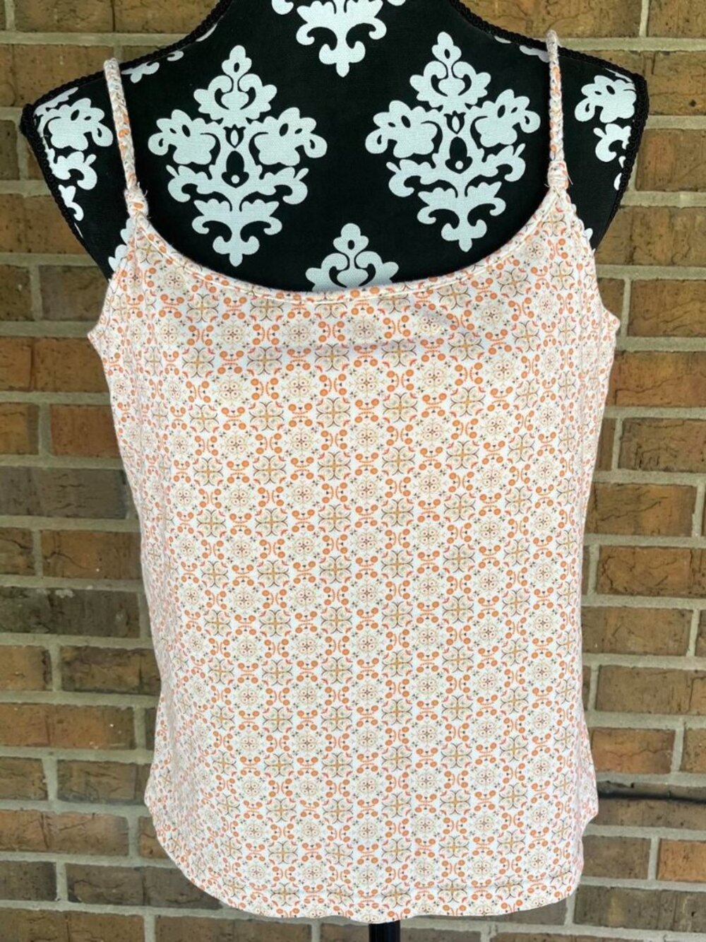 2000's Faded Glory Women's XL Stretch Orange Abstract Tank Top Built in Bra